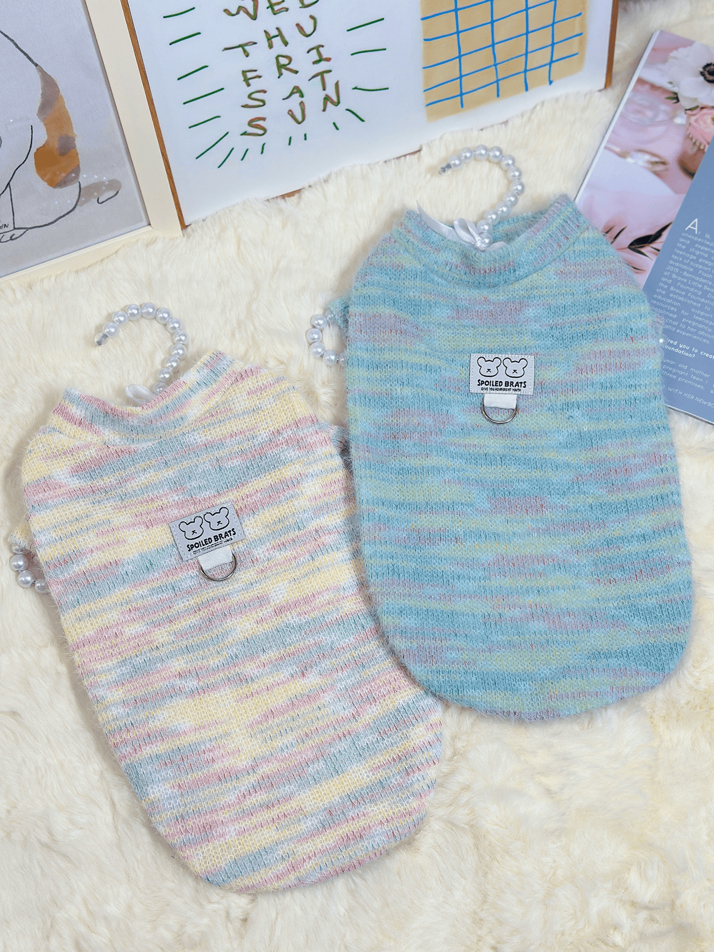 Colorful Striped Winter Cat Sweater Shirt