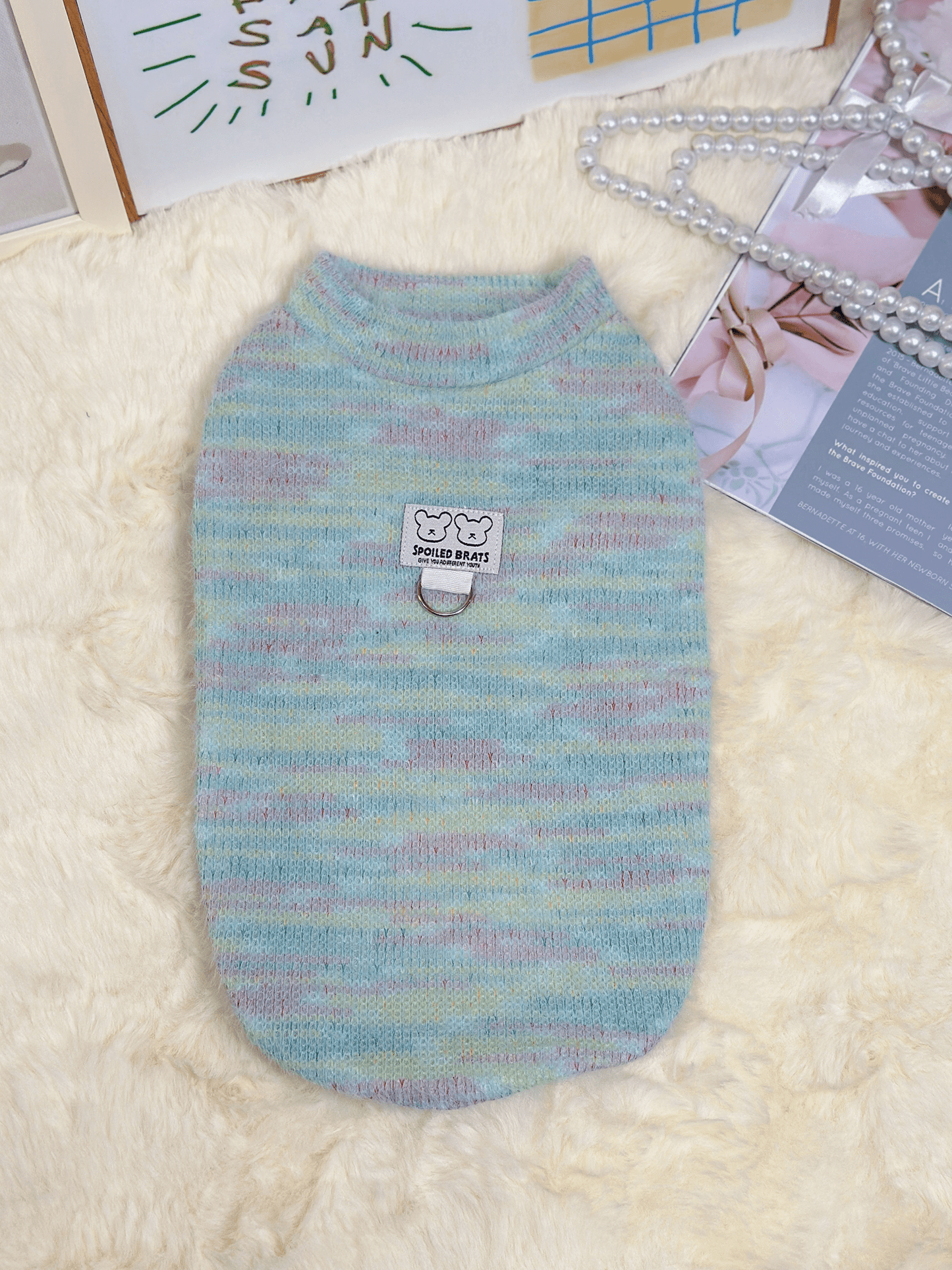 Colorful Striped Winter Cat Sweater Shirt