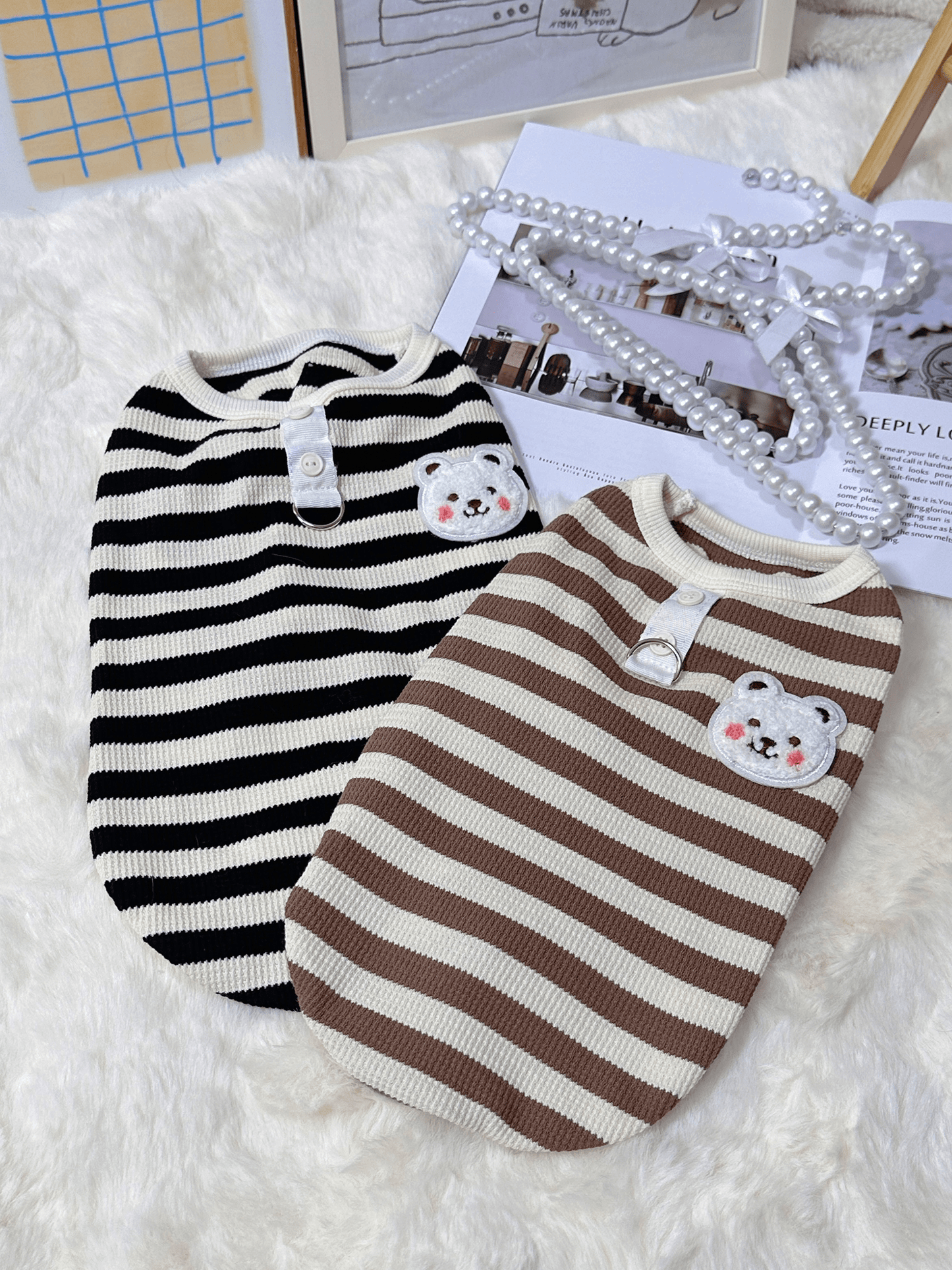 Cute Bear Summer Striped Cat Vest T-Shirt
