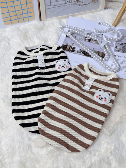 Cute Bear Summer Striped Cat Vest T-Shirt