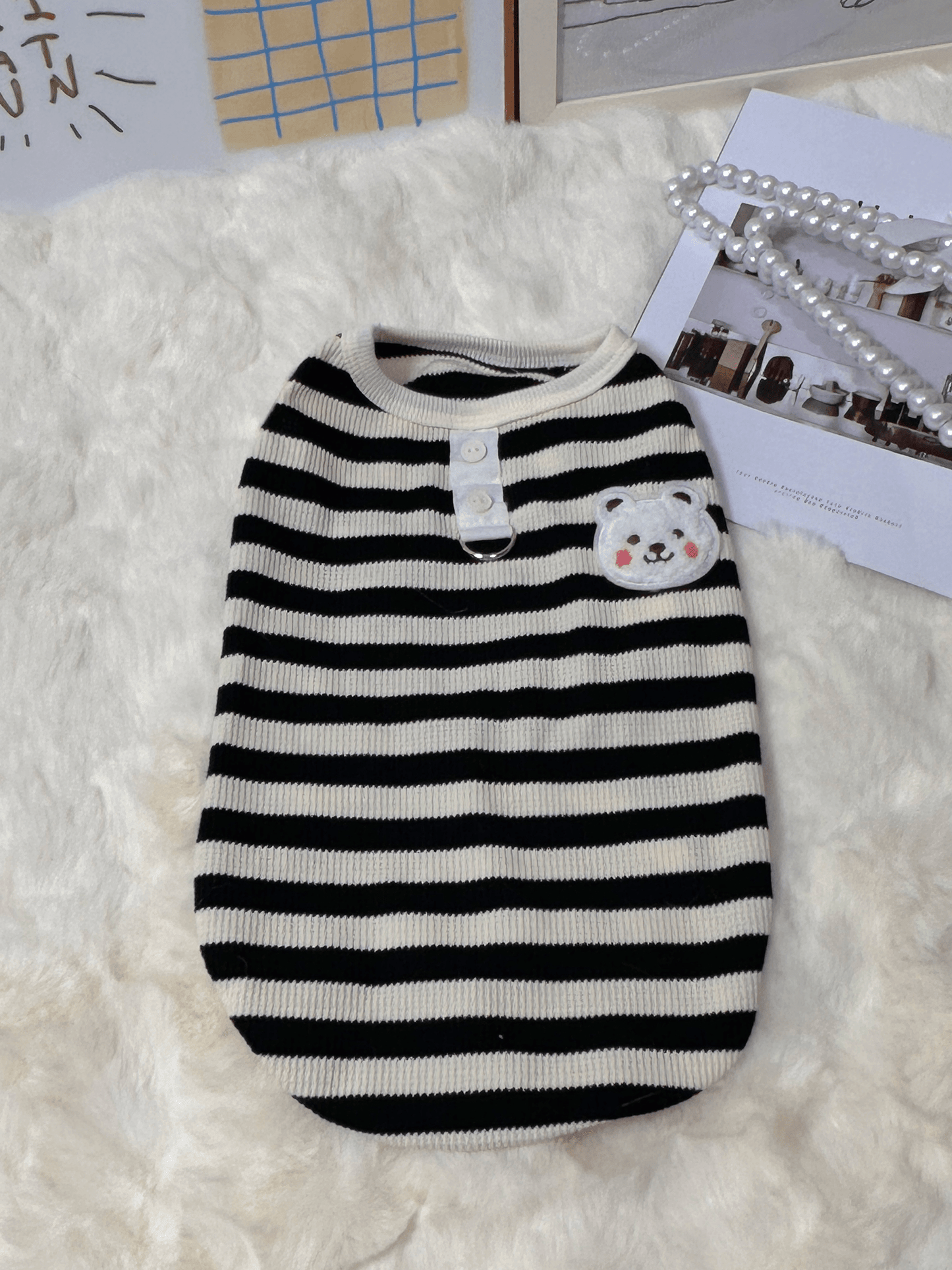 Cute Bear Summer Striped Cat Vest T-Shirt
