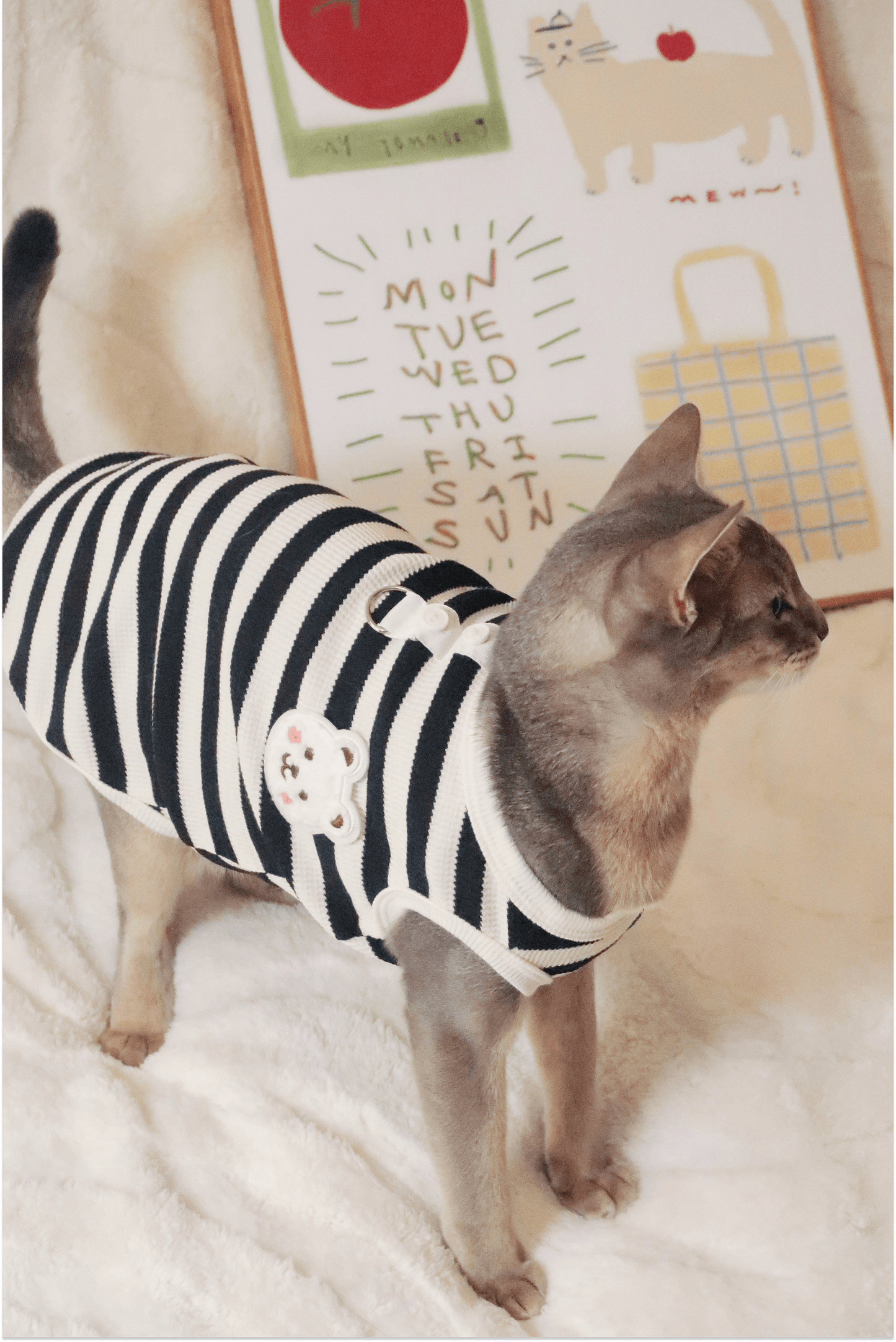 Cute Bear Summer Striped Cat Vest T-Shirt