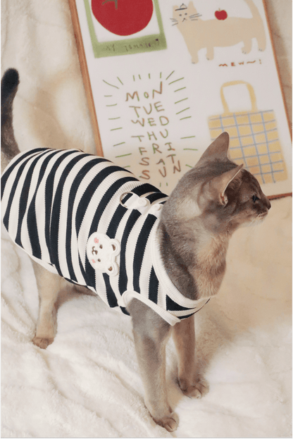 Cute Bear Summer Striped Cat Vest T-Shirt