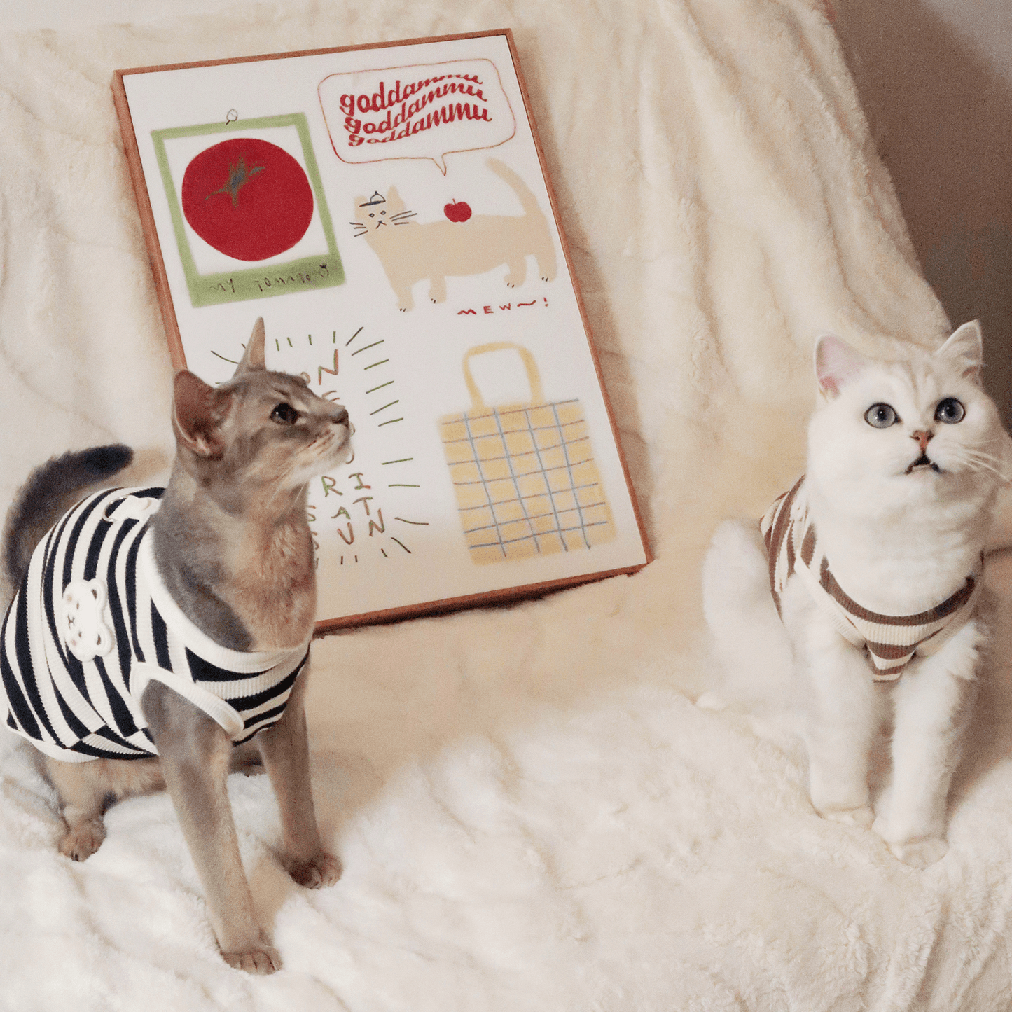 Cute Bear Summer Striped Cat Vest T-Shirt